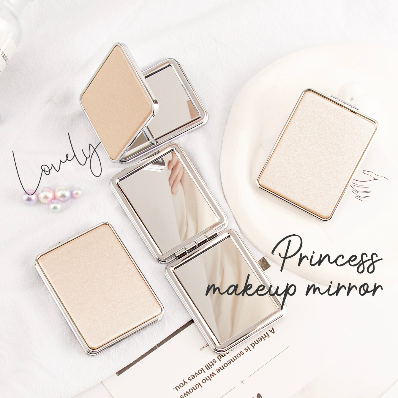 58*76mm Rectangle, Silver-Plated, Chic Leather Wrap, Easy to Carry. One Side with 2x Magnification, HD Glass Lens, Seize the Chance for Instant Stock and Enhance Your Makeup Details! 💄✨