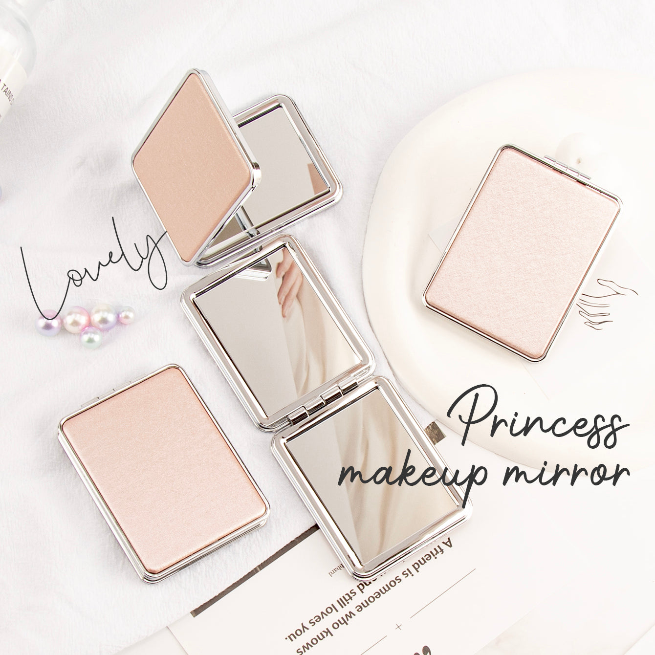 58*76mm Rectangle, Silver-Plated, Chic Leather Wrap, Easy to Carry. One Side with 2x Magnification, HD Glass Lens, Seize the Chance for Instant Stock and Enhance Your Makeup Details! 💄✨