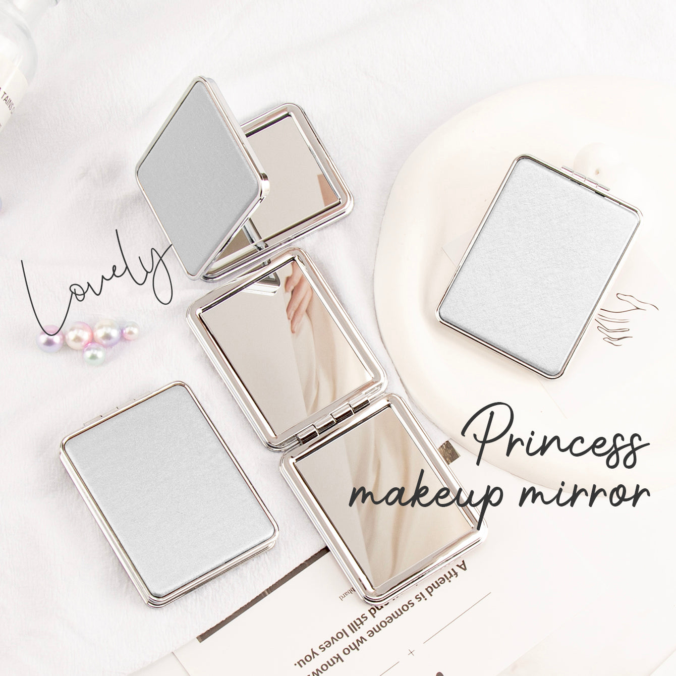 58*76mm Rectangle, Silver-Plated, Chic Leather Wrap, Easy to Carry. One Side with 2x Magnification, HD Glass Lens, Seize the Chance for Instant Stock and Enhance Your Makeup Details! 💄✨