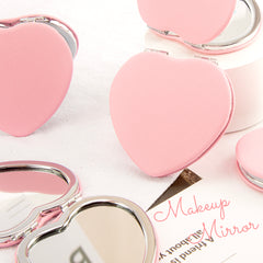 ✨ Unleash the Glam: 65mm Heart-Shaped Double-Sided Makeup Mirror! Silver Plating, Dreamy Pink PU Leather Wrap, 2x Magnification on One Side, Crystal Clear Glass, In Stock for Instant Glamification! 💖✨