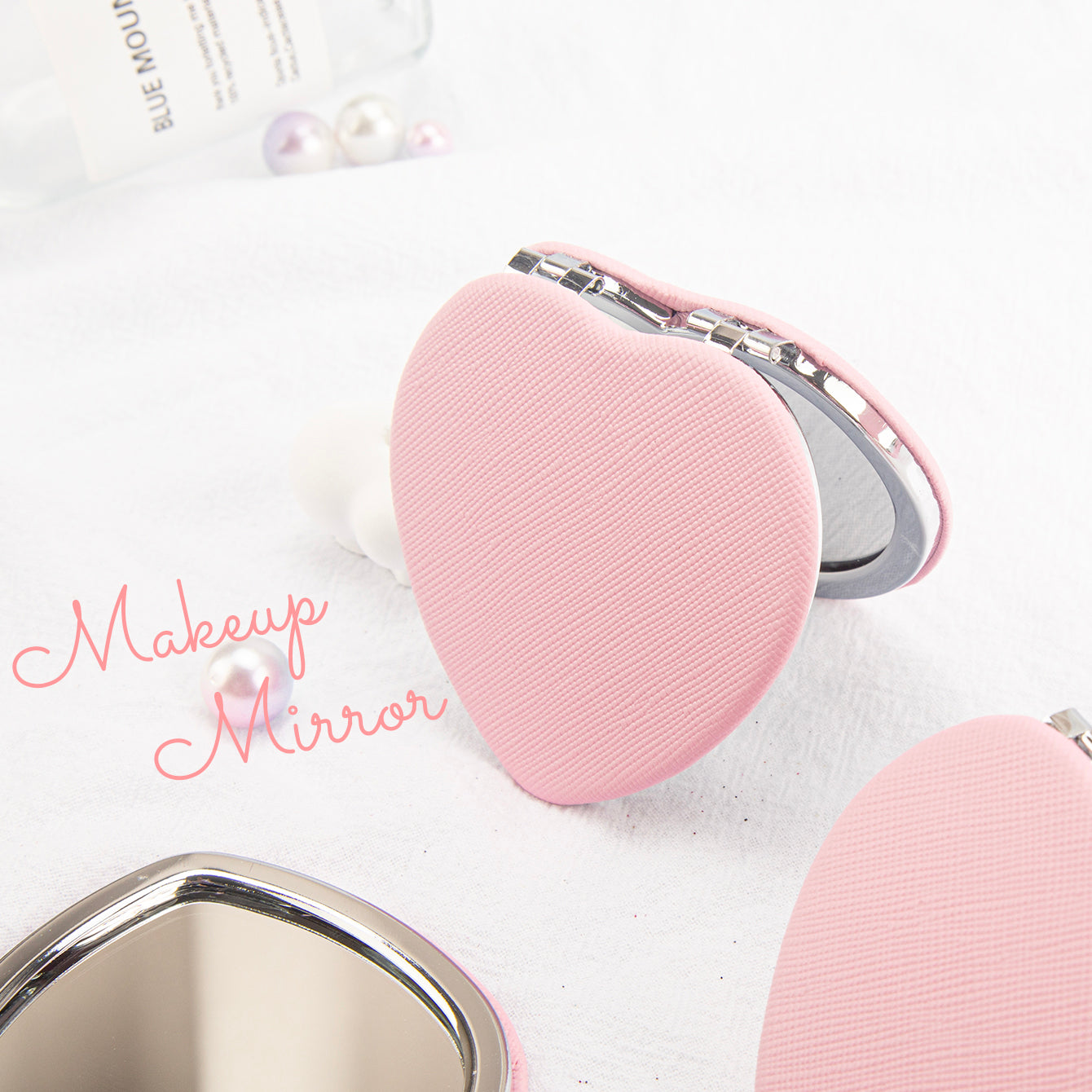 ✨ Unleash the Glam: 65mm Heart-Shaped Double-Sided Makeup Mirror! Silver Plating, Dreamy Pink PU Leather Wrap, 2x Magnification on One Side, Crystal Clear Glass, In Stock for Instant Glamification! 💖✨