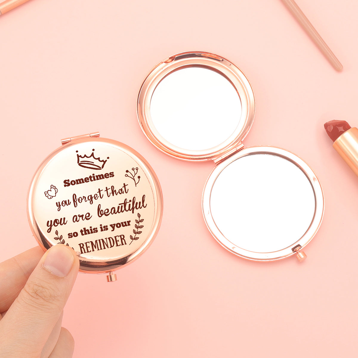 ✨ Exclusive Blessings! 65mm Rose Gold Button Makeup Mirror ✨ Double-sided, 2x magnification, HD glass, ready to ship! Perfect gift for any festive occasion! 🌹💄