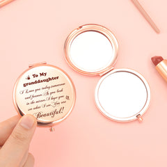 Must-Have for Your Beauty Routine! 65mm Rose Gold Electroplated Double-Sided Makeup Mirror with a Heartfelt Granddaughter Blessing. Featuring 2x Magnification, High-Definition Glass, and Ready-to-Ship Stock. Ideal Gift for Any Festive Occasion!