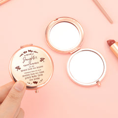 🌹 Elegant 65mm Round Makeup Mirror, Dual-Sided Button Design in Rose Gold. A heartfelt blessing for your daughter engraved. 2x magnification, HD glass, in stock. Perfect for any occasion! ✨🎁