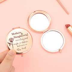 🌹 Elegant 65mm Round Makeup Mirror, Dual-Sided Button Design in Rose Gold. A heartfelt blessing for your daughter engraved. 2x magnification, HD glass, in stock. Perfect for any occasion! ✨🎁