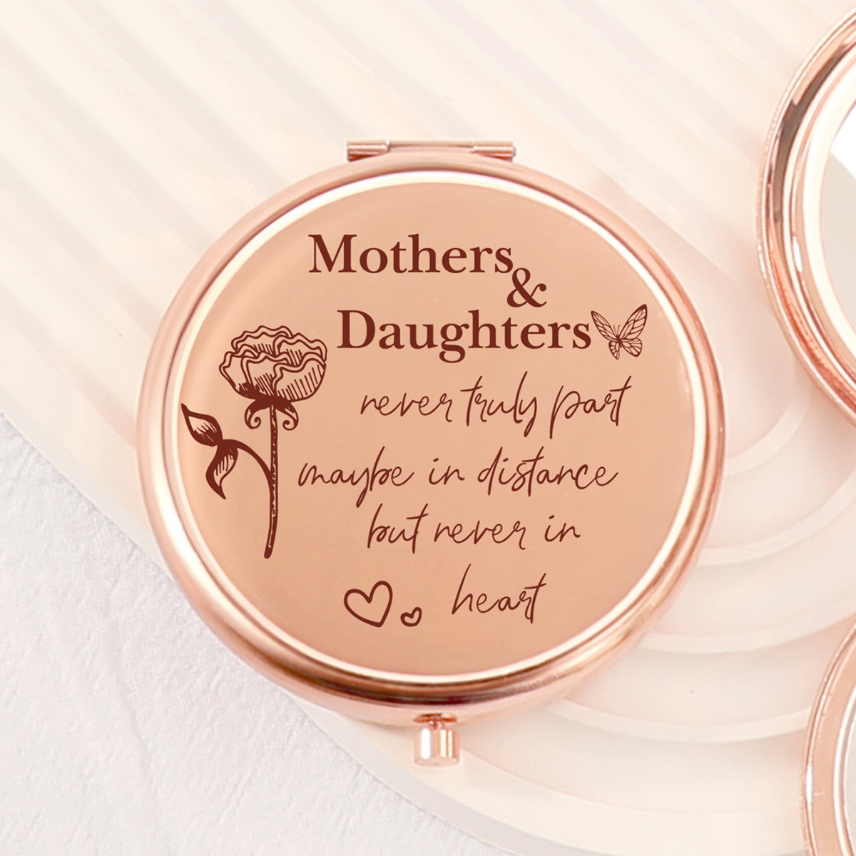 🌹 Elegant 65mm Round Makeup Mirror, Dual-Sided Button Design in Rose Gold. A heartfelt blessing for your daughter engraved. 2x magnification, HD glass, in stock. Perfect for any occasion! ✨🎁