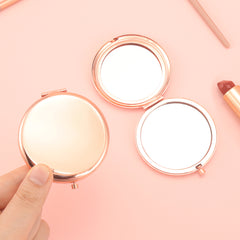 Stock Rose Gold Button Makeup Mirror - Rose Gold Plating, 65mm Diameter Circular Shape, Double-Sided Glossy, Perfect for DIY Customization, 2X Magnification Lens