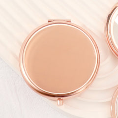 Stock Rose Gold Button Makeup Mirror - Rose Gold Plating, 65mm Diameter Circular Shape, Double-Sided Glossy, Perfect for DIY Customization, 2X Magnification Lens