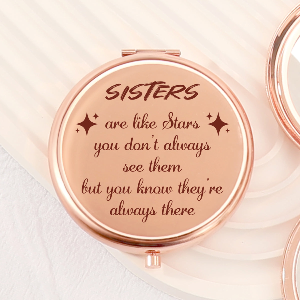 "✨Goddess Glam✨ 65mm Round Double-sided Button Makeup Mirror, Romantic Rose Gold Plating, Sweet Blessings Engraved, 2x Magnification, HD Glass, In Stock for Quick Delivery! The perfect gift for your sister, ideal for all kinds of festive occasions! 💖