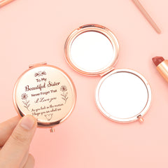 "✨Goddess Glam✨ 65mm Round Double-sided Button Makeup Mirror, Romantic Rose Gold Plating, Sweet Blessings Engraved, 2x Magnification, HD Glass, In Stock for Quick Delivery! The perfect gift for your sister, ideal for all kinds of festive occasions! 💖