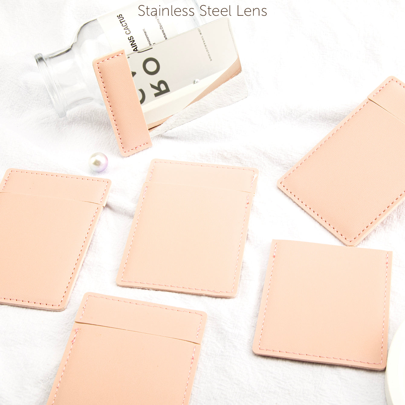 ✨ Pull-Out 8K HD Stainless Steel Makeup Mirror 🌈 Eco-friendly Leather Card Holder, a Chic Gift Choice! 💄✨ Available in Blue, Light Green, Khaki, and Pink!