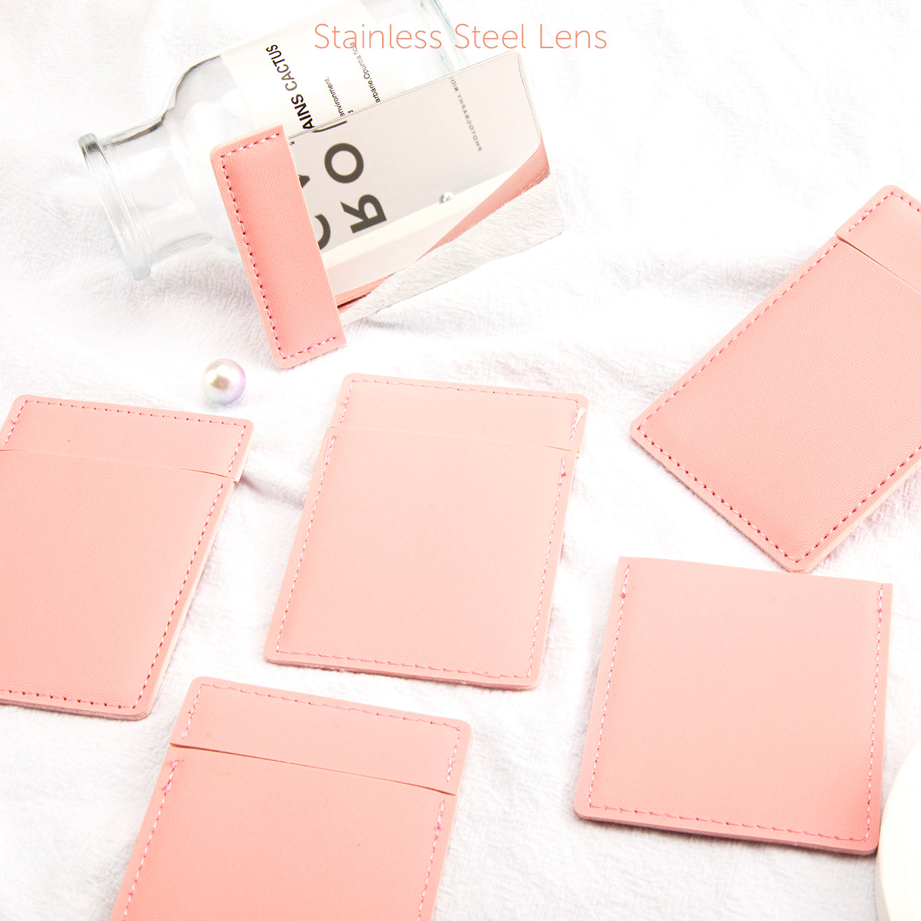 ✨ Pull-Out 8K HD Stainless Steel Makeup Mirror 🌈 Eco-friendly Leather Card Holder, a Chic Gift Choice! 💄✨ Available in Blue, Light Green, Khaki, and Pink!