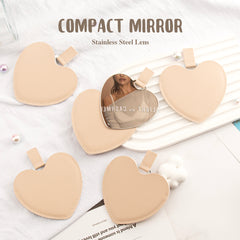 Heart-Shaped Stainless Steel Makeup Mirror - In-stock in Khaki and Black, 8cm Size, Shatterproof Stainless Steel Lens