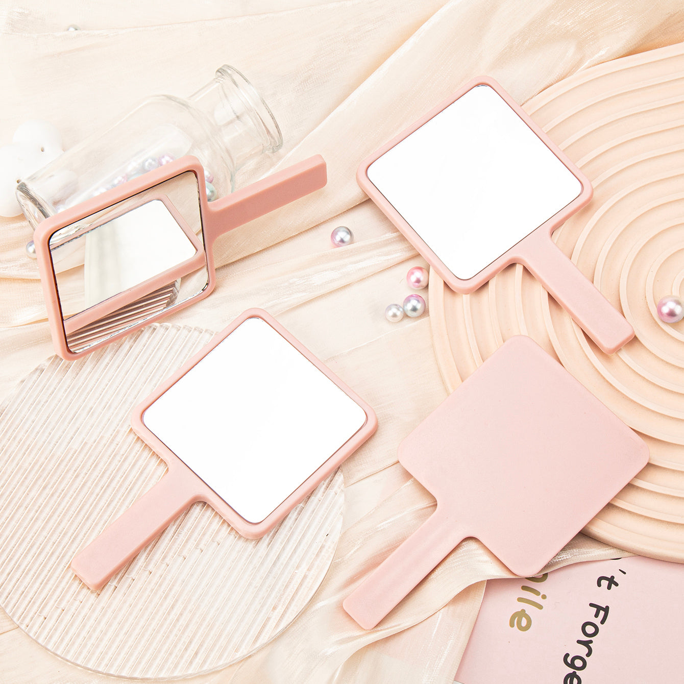 Trendy INS Style Handle Mirror | 75*135mm Square | In Stock Pink | Creative DIY Essential | Lightweight Plastic | HD Lens | Promotional Special!