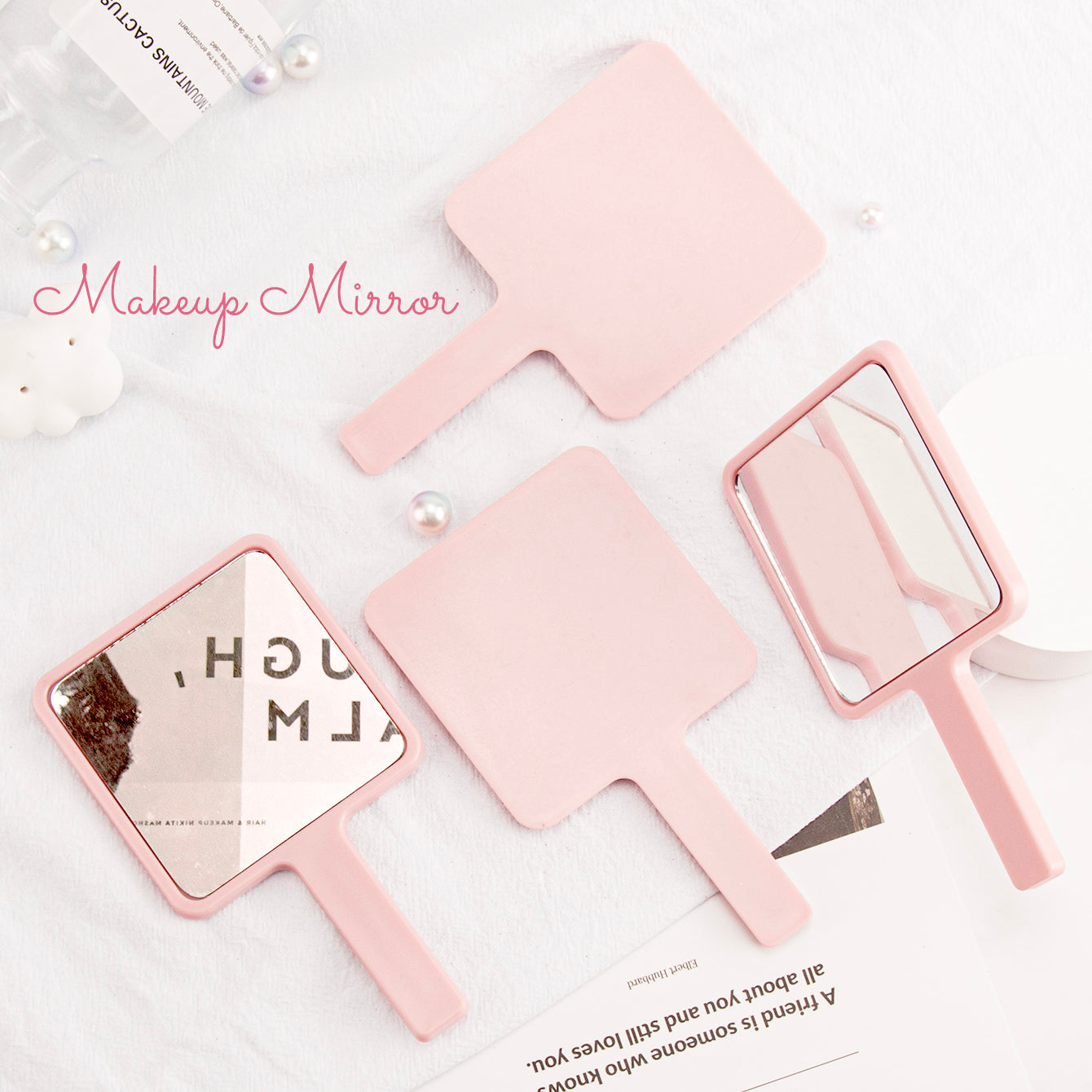 Trendy INS Style Handle Mirror | 75*135mm Square | In Stock Pink | Creative DIY Essential | Lightweight Plastic | HD Lens | Promotional Special!