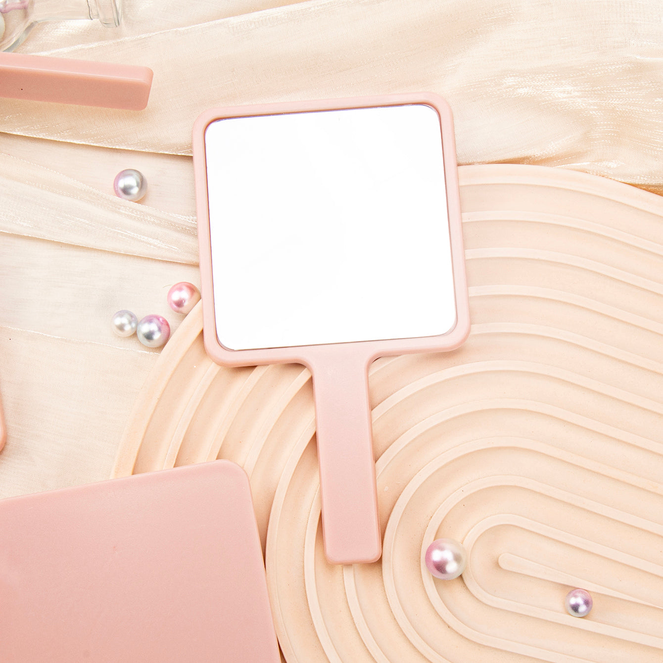 Trendy INS Style Handle Mirror | 75*135mm Square | In Stock Pink | Creative DIY Essential | Lightweight Plastic | HD Lens | Promotional Special!