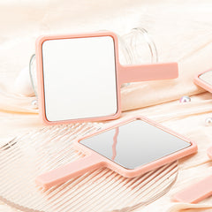 Trendy INS Style Handle Mirror | 75*135mm Square | In Stock Pink | Creative DIY Essential | Lightweight Plastic | HD Lens | Promotional Special!