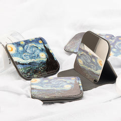 Van Gogh Starry Night Folding Mirror 🌌✨ 8cm · Stainless Steel Body · Portable On-the-Go · Artistic and Practical Fusion · Ideal Gift for the Festive Season!