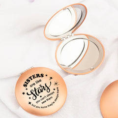 Elevate Moments with Our Rose Gold UFO Mirror – a Compact 7cm Marvel with a Magnetic Clasp, Adorned with a Heartfelt Message for Your Sister. The Perfect Gift for Birthdays and Special Occasions