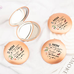 Radiant Elegance: Rose Gold, Round UFO-Shaped Makeup Mirror with Magnetic Clasp, 7cm. Surface Imprinted with Heartfelt Blessings for Mom. Vibrant Color Printing. Perfect for Gifting on Mom's Special Occasions—Holidays, Birthdays, and More!