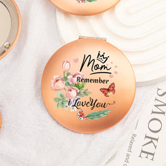 Radiant Elegance: Rose Gold, Round UFO-Shaped Makeup Mirror with Magnetic Clasp, 7cm. Surface Imprinted with Heartfelt Blessings for Mom. Vibrant Color Printing. Perfect for Gifting on Mom's Special Occasions—Holidays, Birthdays, and More!