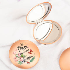 Radiant Elegance: Rose Gold, Round UFO-Shaped Makeup Mirror with Magnetic Clasp, 7cm. Surface Imprinted with Heartfelt Blessings for Mom. Vibrant Color Printing. Perfect for Gifting on Mom's Special Occasions—Holidays, Birthdays, and More!