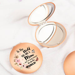 Radiant Elegance: Rose Gold, Round UFO-Shaped Makeup Mirror with Magnetic Clasp, 7cm. Surface Imprinted with Heartfelt Blessings for Mom. Vibrant Color Printing. Perfect for Gifting on Mom's Special Occasions—Holidays, Birthdays, and More!