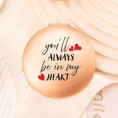 Dreamy Dance of Love: 7cm Round UFO Mirror in Rose Gold with Magnetic Clasp, Adorned with Romantic Wishes – Ideal Gift for Her