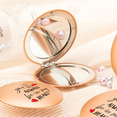 Dreamy Dance of Love: 7cm Round UFO Mirror in Rose Gold with Magnetic Clasp, Adorned with Romantic Wishes – Ideal Gift for Her