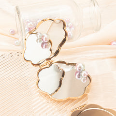 Light Gold-Plated, 6.5cm Petal-Shaped Double-Sided Makeup Mirror, Perfect Gift for Sister, In Stock!