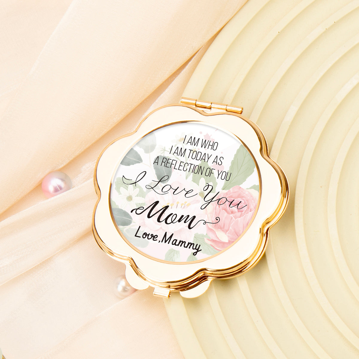 ✨Elegant Light Gold, Petal-Shaped Metal 6.5cm Double-Sided Makeup Mirror✨ The perfect Mother's Day and birthday gift for Mom. In stock for instant delivery!