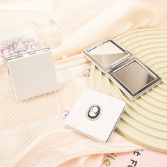 Radiant Silver Plated, Square Charm 60mm Magnetic PU Mirror, Exquisite Makeup with Elegant Beauty Head Diamond Accents, Portable Brilliance ✨