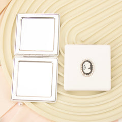 Radiant Silver Plated, Square Charm 60mm Magnetic PU Mirror, Exquisite Makeup with Elegant Beauty Head Diamond Accents, Portable Brilliance ✨