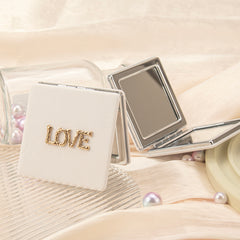 Dreamy Silver ✨ Square Makeup Mirror with Magnetic Clasp, 60mm, PU Leather Wrap, LOVE Letter Embellishment, Perfect for Wedding Gifts 💍