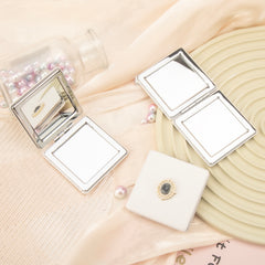 Radiant Silver Plated, Square Charm 60mm Magnetic PU Mirror, Exquisite Makeup with Elegant Beauty Head Diamond Accents, Portable Brilliance ✨