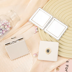 Radiant Silver Plated, Square Charm 60mm Magnetic PU Mirror, Exquisite Makeup with Elegant Beauty Head Diamond Accents, Portable Brilliance ✨