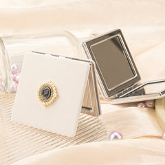 Radiant Silver Plated, Square Charm 60mm Magnetic PU Mirror, Exquisite Makeup with Elegant Beauty Head Diamond Accents, Portable Brilliance ✨