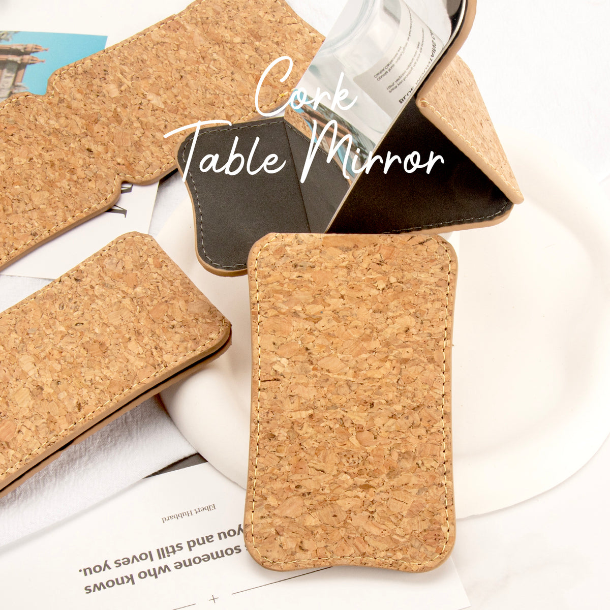 ✨ Elevate Your Style with INS Vibes! 🌿 Eco-friendly Cork Leather Wrapped, In-Stock 68*108mm Rectangular Folding Makeup Mirror. Stainless Steel Lenses for Rust-Proof, Shatter-Resistance – A Stylish Gift for Friends, Perfect for Festive Celebrations!