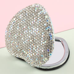 Heart-Shaped Diamond-Encrusted Double-Sided Mirror With A Silver Plated Metal Frame One Side Is Normal And The Other Side Is Doubled