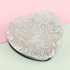 Heart-Shaped Diamond-Encrusted Double-Sided Mirror With A Silver Plated Metal Frame One Side Is Normal And The Other Side Is Doubled