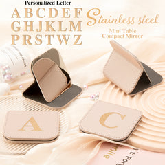 1PC Stainless Steel Makeup Mirror With Rounded Corners Square 2X Magnification Folding Double-sided Compact Mirror Leather Shell Bronzing Letters Can Be Used As A cCustomized Gift For Mom Friends Lovers Teachers Suitable For Use On Any Occasion Or Holiday