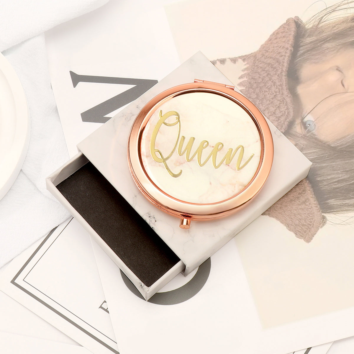 1PC Round Button Mirror 2X Magnification Folding Double Side Compact Mirror The Glue Drop Pattern Is Beautiful And Fashionable It Can Be Given As A Gift To Your Mother Friend Lover It Can Be Used As A Christmas Birthday Gift It Can Be Used At Company