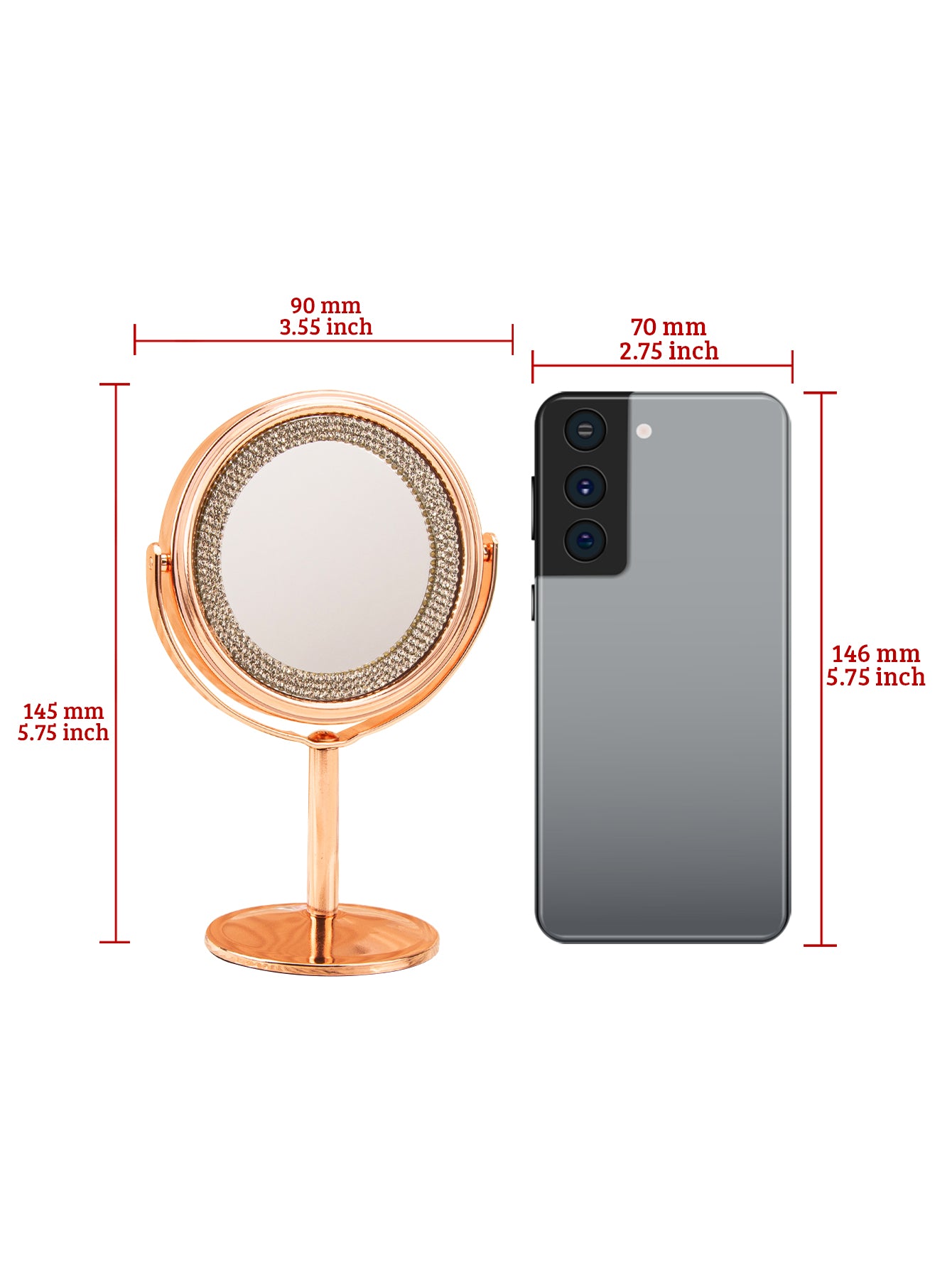 1PC The Smooth Color Of The Round Table Mirror And Diamond-encrusted Decoration Makes Your Room Decoration More High-end Very Suitable For Home Makeup Making Your Makeup More Perfect And Exquisite