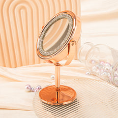 1PC The Smooth Color Of The Round Table Mirror And Diamond-encrusted Decoration Makes Your Room Decoration More High-end Very Suitable For Home Makeup Making Your Makeup More Perfect And Exquisite