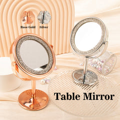 1PC The Smooth Color Of The Round Table Mirror And Diamond-encrusted Decoration Makes Your Room Decoration More High-end Very Suitable For Home Makeup Making Your Makeup More Perfect And Exquisite