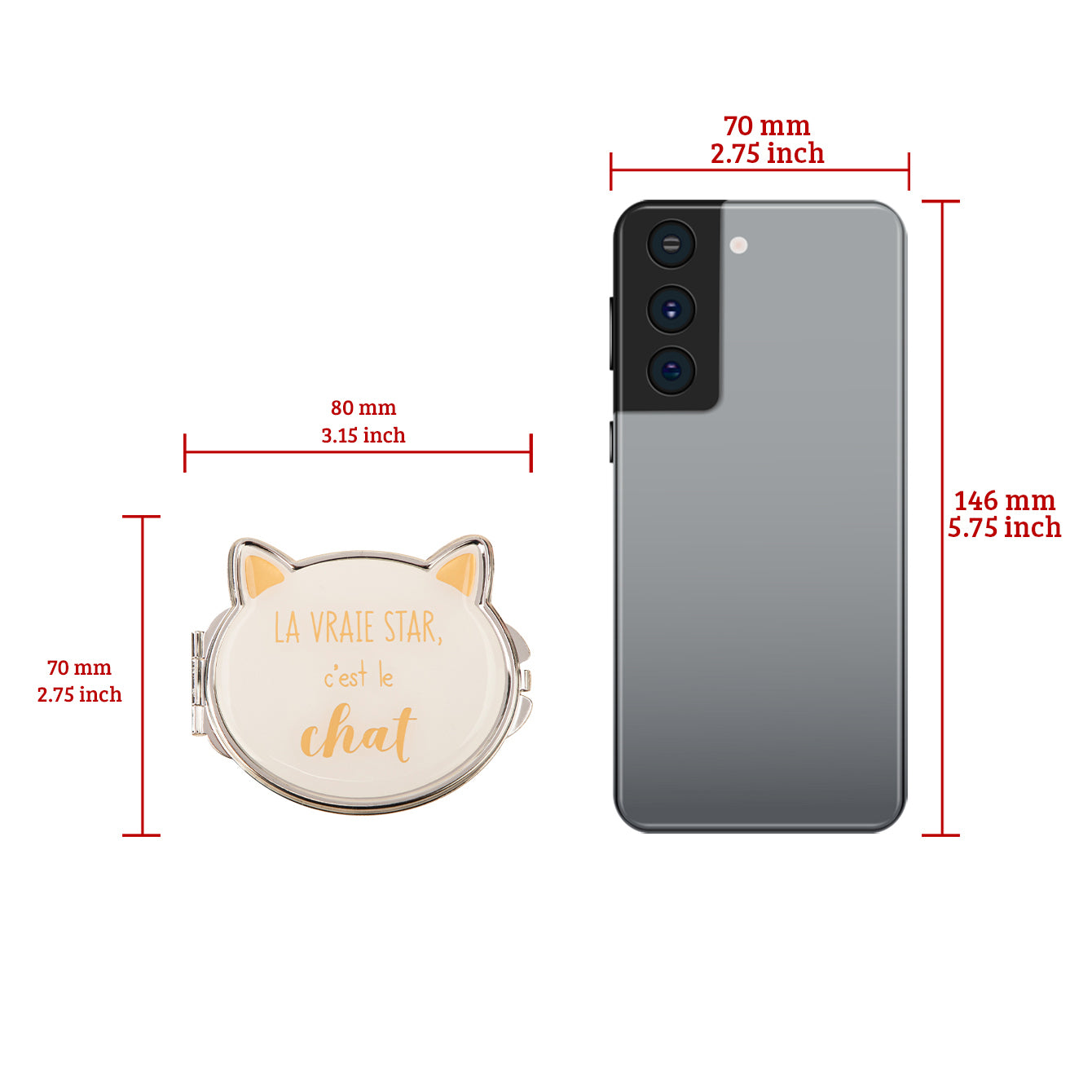 1PC Epoxy Makeup Mirror Folding Double Side Cat Head Compact Mirror 2X Magnification Cut Cat Pattern Suitable As Gift For Sister And Mother Or Lover Suitable For Birthday And Valentine's Day  And Various Festivals And Also Suitable For All Occasions