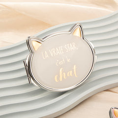 1PC Epoxy Makeup Mirror Folding Double Side Cat Head Compact Mirror 2X Magnification Cut Cat Pattern Suitable As Gift For Sister And Mother Or Lover Suitable For Birthday And Valentine's Day  And Various Festivals And Also Suitable For All Occasions