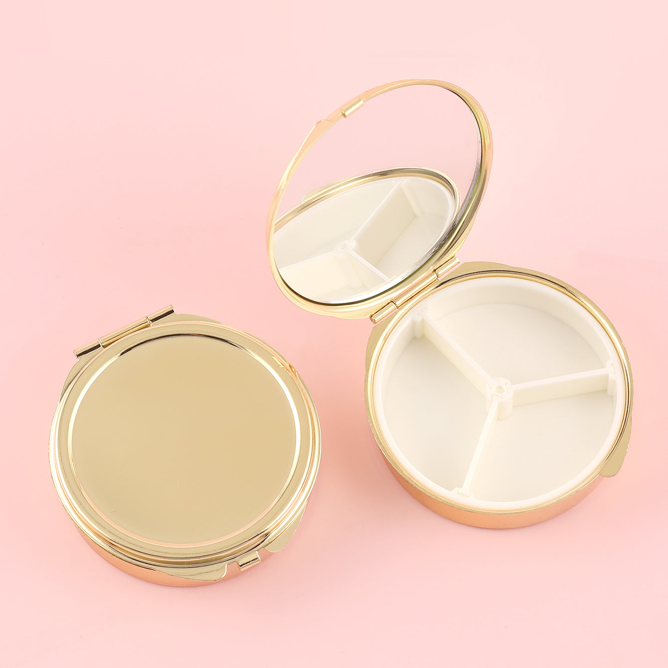 1PC Round Pill Box With Single Makeup Mirror DIY Blank Electroplated Gold And Silver Pill Box The Appearance Of The Colored Glue Drop Pattern Can Also Be Used As A Birthday Gift Or Holiday Gift For Relatives Friends And Lovers