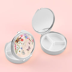 1PC Round Pill Box With Single Makeup Mirror DIY Blank Electroplated Gold And Silver Pill Box The Appearance Of The Colored Glue Drop Pattern Can Also Be Used As A Birthday Gift Or Holiday Gift For Relatives Friends And Lovers