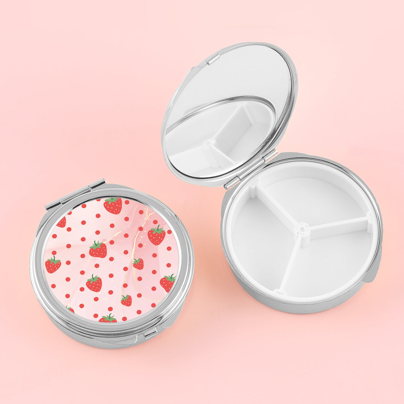 1PC Round Pill Box With Single Makeup Mirror DIY Blank Electroplated Gold And Silver Pill Box The Appearance Of The Colored Glue Drop Pattern Can Also Be Used As A Birthday Gift Or Holiday Gift For Relatives Friends And Lovers